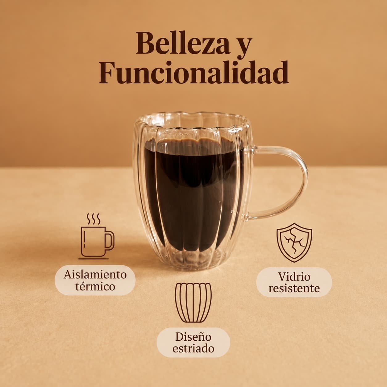 Taza de Vidrio Doble Pared Acanalada – 350 ml - Imagen 2